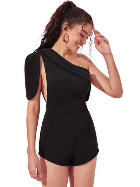 

x jori yelir one shoulder cut out romper t19r#, Black;white
