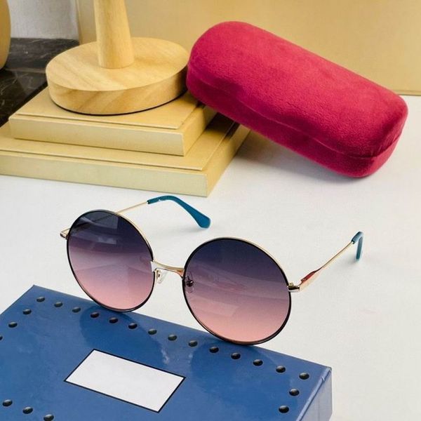 

2022 women men fashion sunglasses gold thin metal frame green feet purple pink gradient color lenses available with box, White;black
