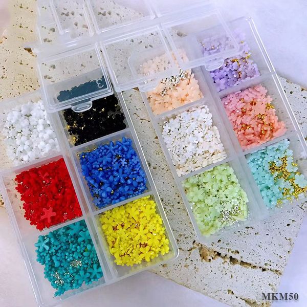 6 Grades 3d Acrílico Flower Nail Art Decorações Mistura Tamanho Branco Florets Charms Cor Moderno Moderno Gem Grânulos DIY Nails Design Acessórios