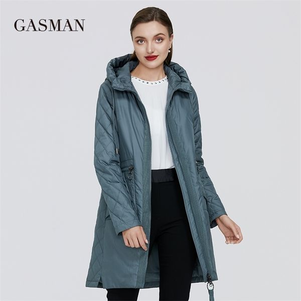 

gasman hooded solid long-sleeve parka women's down jackets zipper pocket warm coats female autumn fashion long jacket coat lj201127, Black
