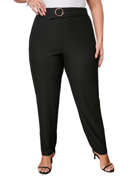 

plus buckled front tapered pants e3ft#, Black