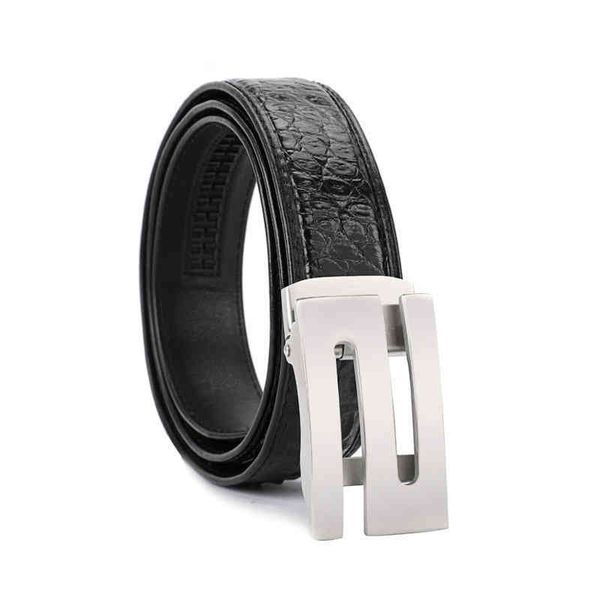 

real men's slide automatic buckle busins casual pants crocodile leather belt, Black;brown