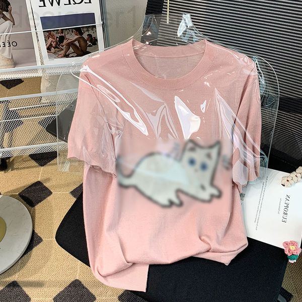 

women's t-shirt designer kitty embroidered cotton short sleeved t-shirt women's 2022 summer new high sense pink design of niche fa, White