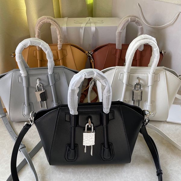 

mini lock bag genuine leather totes women shoulder bag portable handbag magnetic closure bags with 4g padlock
