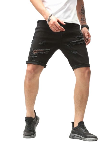 

men ripped frayed straight leg denim shorts g0e5#, White;black