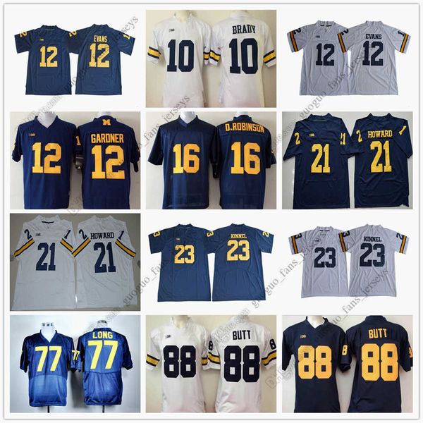 

ncaa michigan wolverines football jersey 10 tom brady 12 chris evans 16 denard robinson 21 desmond howard 23 tyree kinnel 77 jacke long 88 j, Black