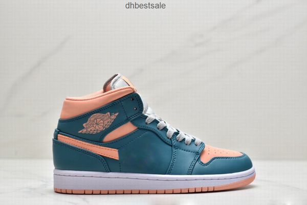

1 mid dark teal green basketball shoes men women pink 1s sneaker
