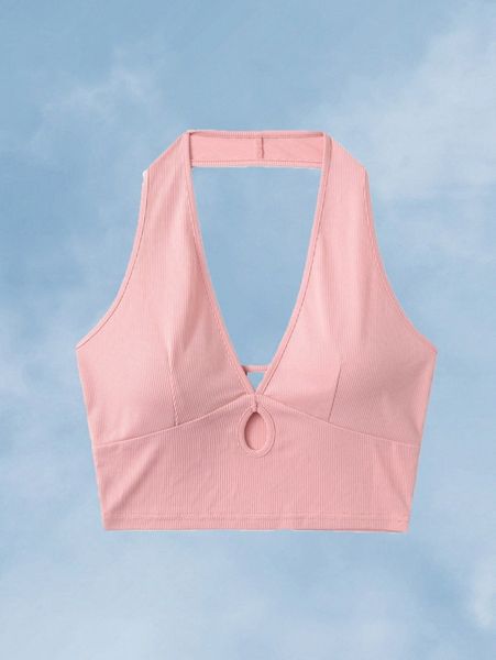 

romwe solid cut-out halter u43w#, White