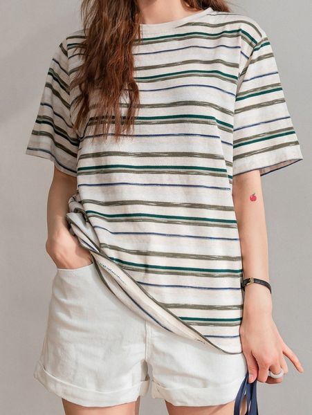 

dazy block striped round neck tee e8qx#, White