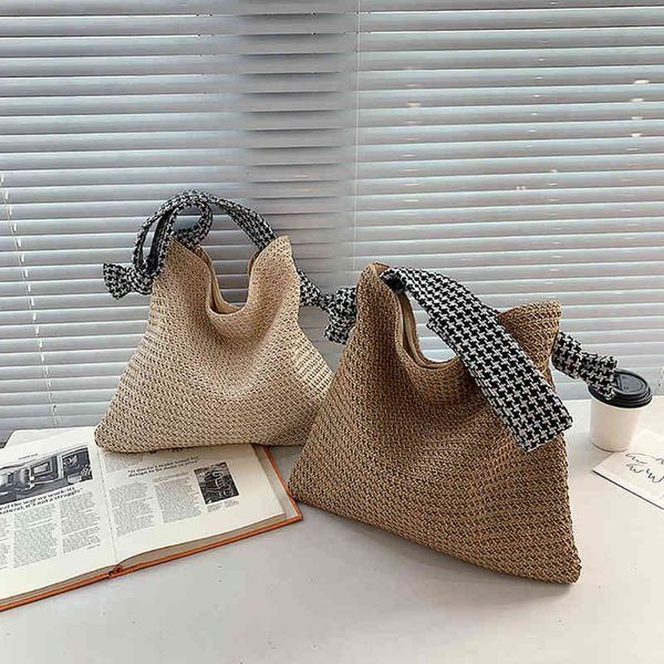 

summer woven straw handbag women handmade large shoulder bags vacation totes casual travel handbags for women g220519