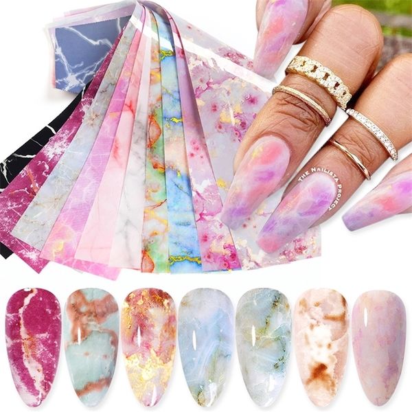 

10pcsbag marble nail art transfer foil sticker flower french tip wraps adhesive decals nails decoration manicures accessories 220707, Black