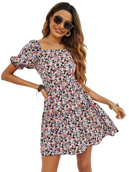 

allover floral a-line dress w4rx#, Black;gray