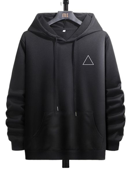 

men geo print kangaroo pocket drawstring hoodie p7ig#, Black