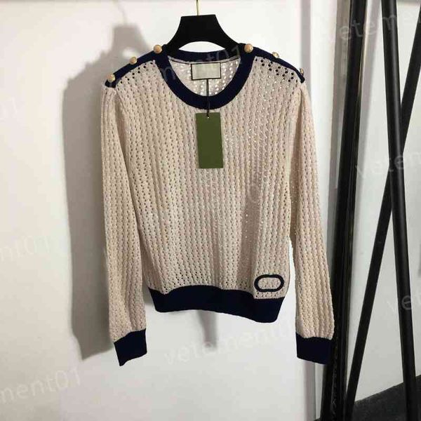 

luxury women sweater g..ci letter embroidery hollow pullover knit sweater round neck long sleeve fashion brand designer womens sweaters, White;black