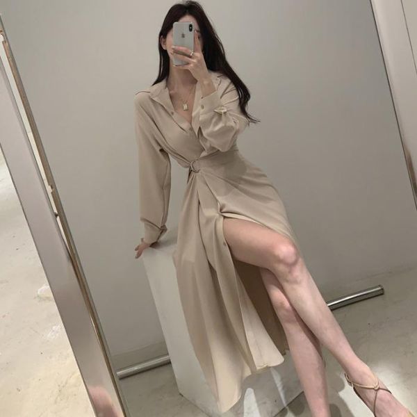 

casual dresses vintage french korean style design long shirt dress elegant waist lace harajuku for women party autumn 2022 clothes, Black;gray