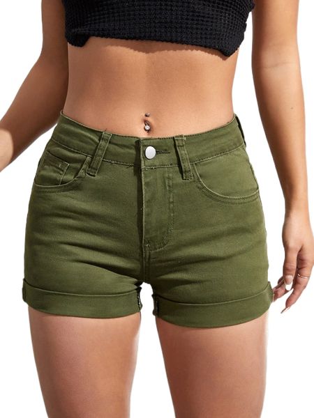 

solid roll up hem denim shorts a3gd#, White;black