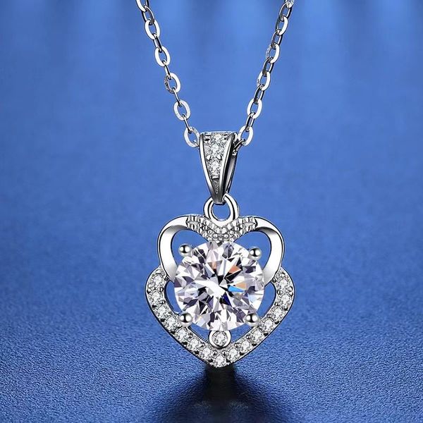 

trendy pendant necklaces s925 silver 1ct d color vvs1 moissanite double heart necklace for women plated white gold diamond test positivepend