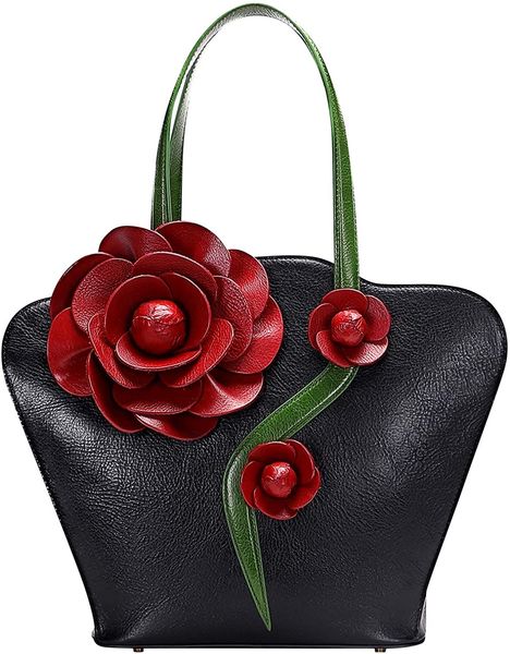 

017-pijushi women handle satchel handbag ladies floral handbags shoulder bag and purses, Black;white