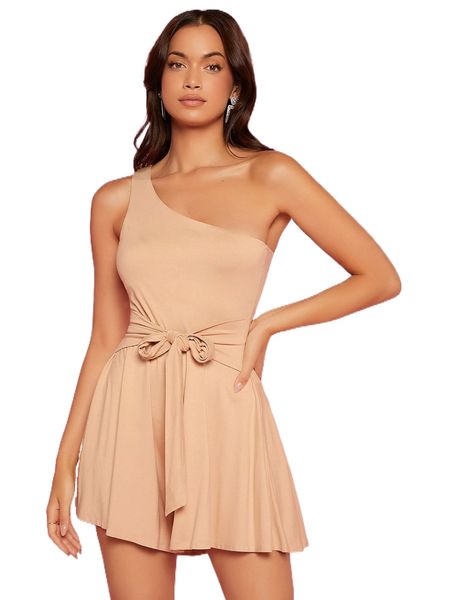 

evolu tie front one shoulder romper k5eb#, Black;white