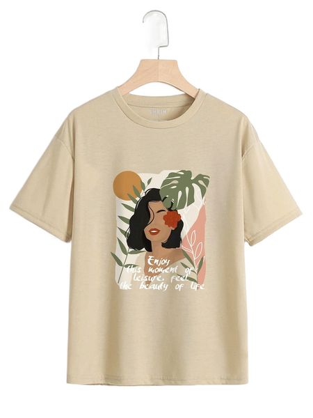 

figure & slogan graphic drop shoulder tee 854k#, White