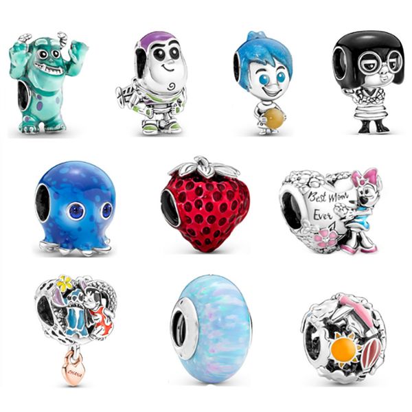 

new 925 sterling silver fit pandora charms bracelets summer love heart strawberry ocean sea cuttlefish charms for european women wedding ori, Golden;silver