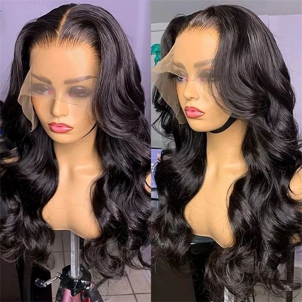 

13x4 body wave wig hd transparent lace frontal wig human hair pre plucked 40 inch glueless lace front human hair wigs for women 220715, Black;brown
