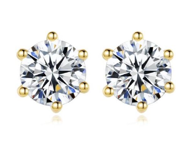 

0.60ct h/si1 round cut stud earrings diamonds stud 18k plated gold six claws earrings, Golden;silver