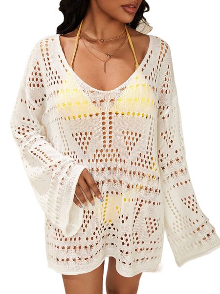

drop shoulder open knit cover up without lingerie 38ca#, White;black