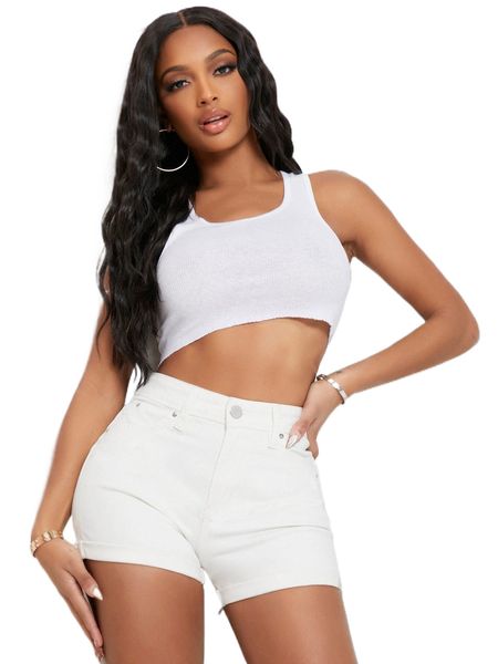 

curvy high waist denim shorts x2hl#, White;black