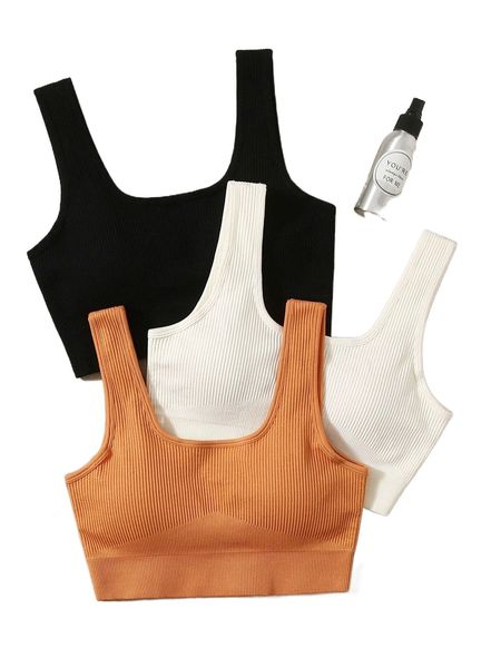 

seamless breathable 3pcs ribbed knit solid sports bra h4vk#, Gray