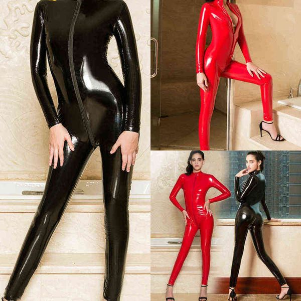 

nxy set full body pu leather sculpting patent woman uniform black gules long zipper bag 1125, Red;black