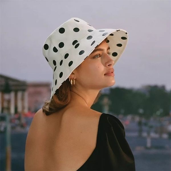 

summer ladies wide brim polka dots sun hats for women girl outdoor sprots sun protection bucket hat female foldable visor hat 220811, Blue;gray