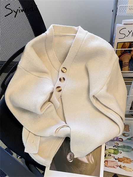 

syiwidii sweater cardigan women elegant fall winter 2022 korean fashion long sleeve button up jacket casual knit pink cardigans, White;black