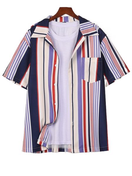 

romwe guys striped shirt without tee r6up#, White;black