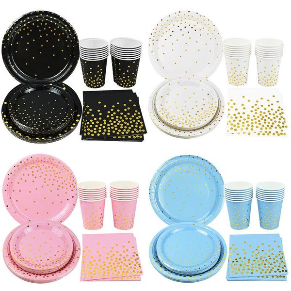 Одноразовые столовые посуды 40шт. Связанная посуда набор золотых чашек пластительные салфетки для свадьбы взрослые детские украшения