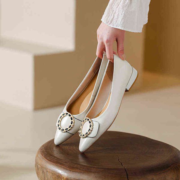 

dress shoes 2022 women s pumps natural leather 22 24 5cm cowhide upper ring decoration pointed toe womens shoes lolita 220425, Black