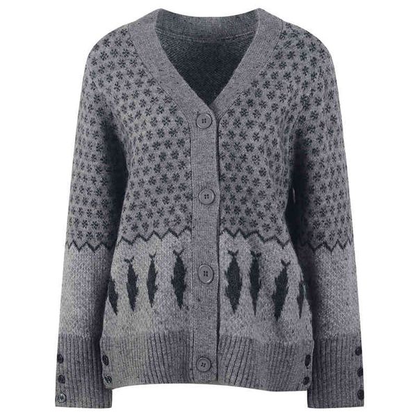 

women's knits tees french style floral knitted cardigan women's clothing autumn and winter v-neck single breasted loose sweater co, White