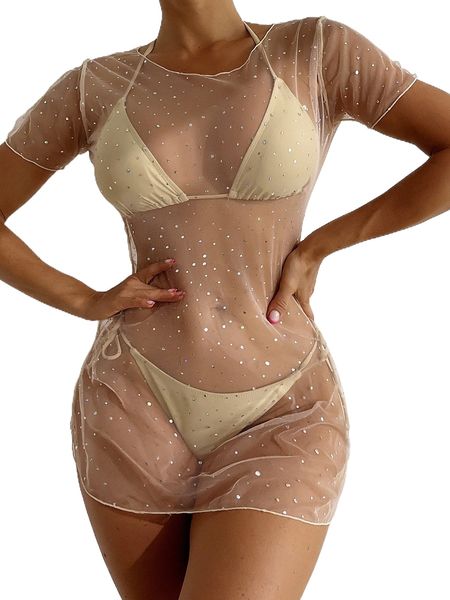 

3pack t.riangle t.ie s.ide b.ikini swimsuit & glitter cover up z0tt#, White;black