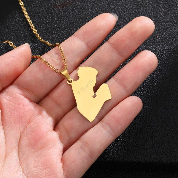 

african republic of djibouti stainless steel map men and women pendant necklace, Silver