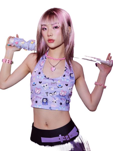 

romwe anime cartoon print crop halter r7uu#, White