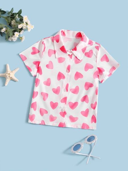 

toddler girls heart pattern button front shirt she, White;black