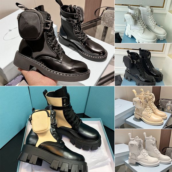 

women designers rois boots ankle leather martin boot nylon booties military inspired combat bootss nylons bouch pocket attached to the ankle, Black