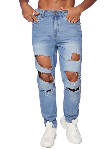 

men cut out straight leg jeans l5iq#, Blue