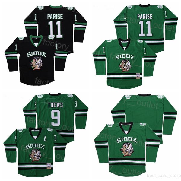

men movie ice hockey college 11 zach parise jersey north dakota fighting sioux 9 jonathan toews team green black color vintage all stitched