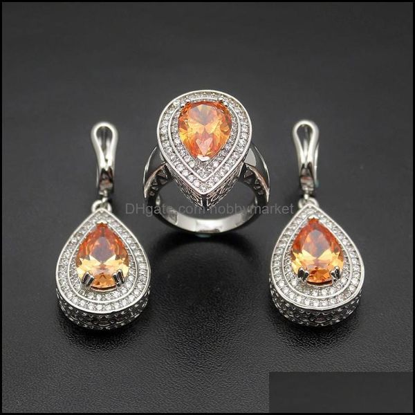 Orecchini collana di gioielli set di acquerette jared verde viola regalo arancione realizzato 925 sterling sier anello femminile set di gioielli da donna dimensione 7# 8# dr