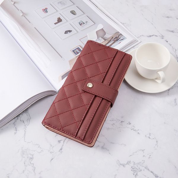 

purses new korean women's long wallet retro fashion rhombus sewing large capacity pocket luxury design zero wallet, Red;black
