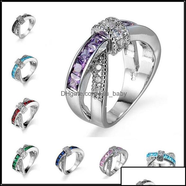 Três anéis de pedra Sier Jóia para meninas Mulheres Crystal Deding Ring Party Fashion Wholesale 0456WH Drop Delivery 2021 TC4TA