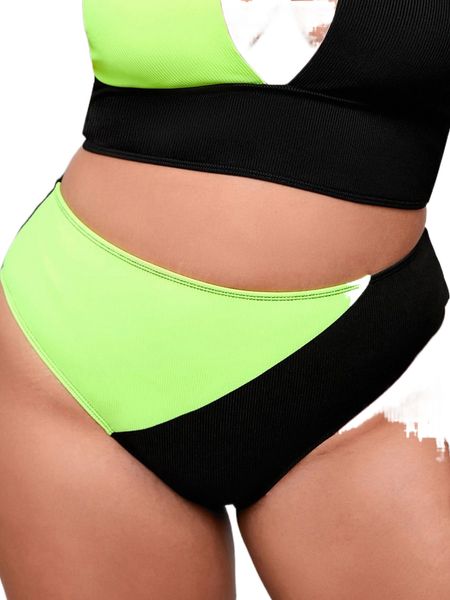 

plus two tone high waist bikini bottom w8b9#, Black