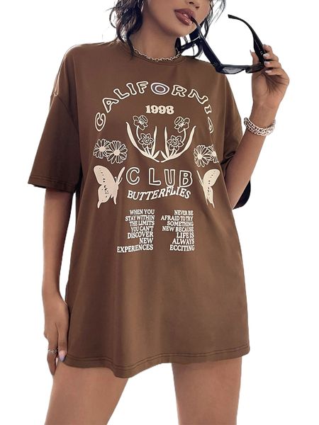 

slogan graphic drop shoulder tee u94d#, White