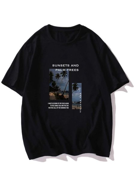 

men scenery & slogan graphic tee l5fo#, White;black